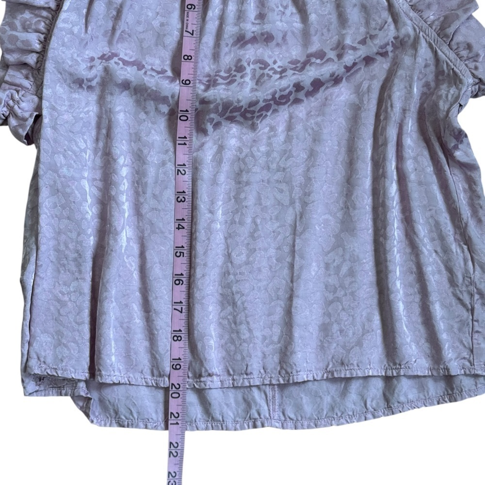 Karlie Lilac Leopard Jacquard Ruffle Sleeve Blouse Size Small - Picture 7 of 8